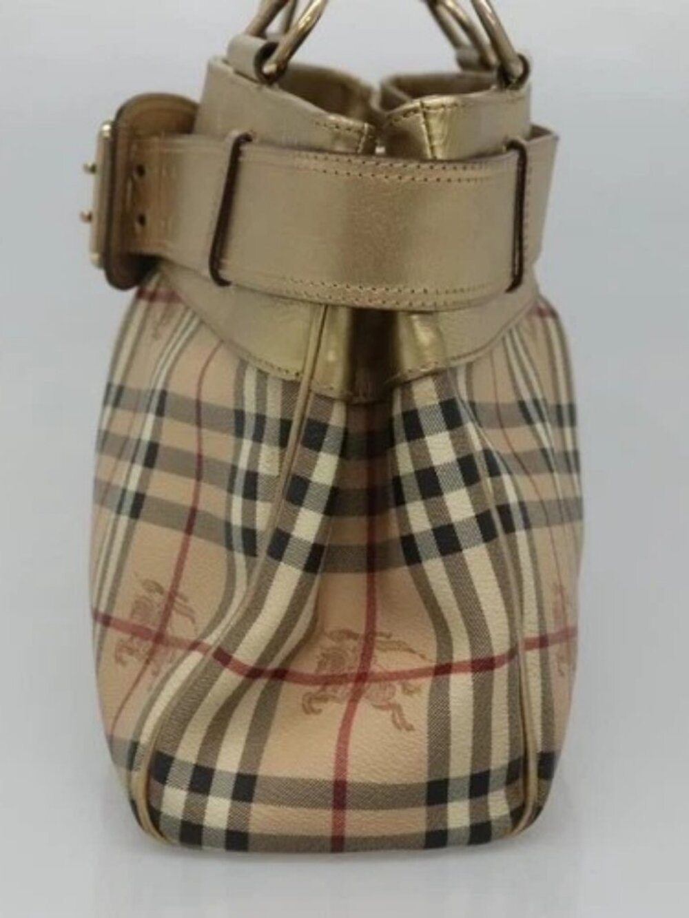 BURBERRY Nova Check Tote Bag PVC Beige Gold Auth 116135 - Picture 4 of 16